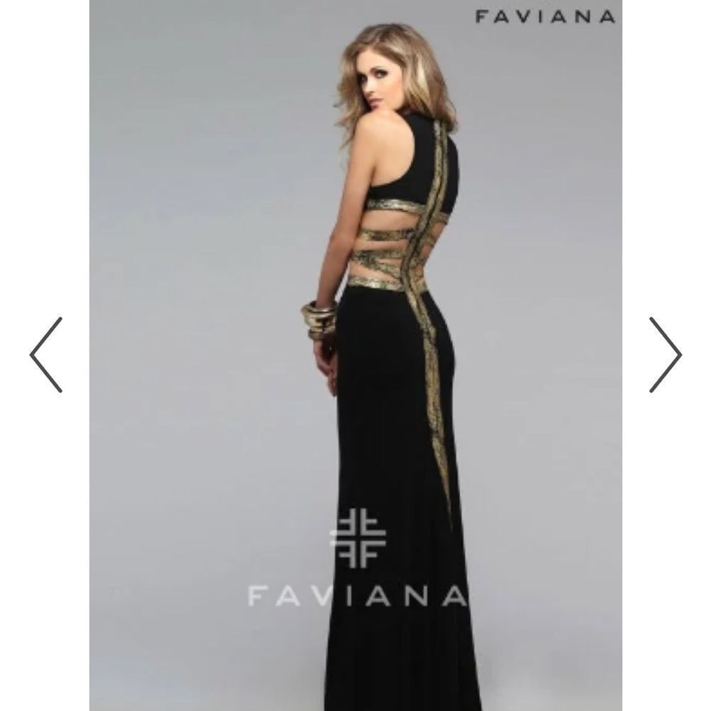Faviana Black Dress with Gold Detailing
